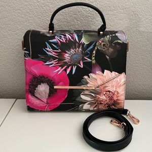 Ted Baker dark floral faux leather satchel